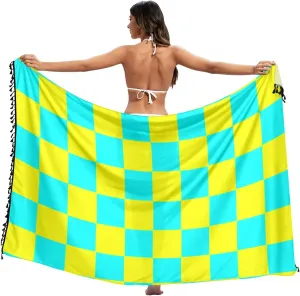 Buffalo Plaid Check Yellow Cyan Swimsuit Cover Ups for Beach Cute Dress Cover Ups For Swimwear Bikini Swimsuit 45x70in
