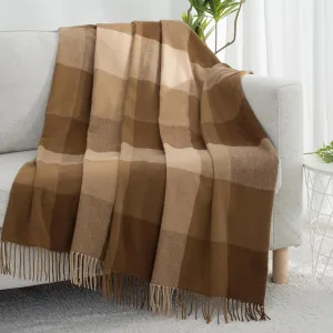 Buffalo Plaid Twin Blanket for Couch with Tassels,60"X80" Soft Lightweight Knitted Boho Decorative Blankets for Bed and Sofa Camel