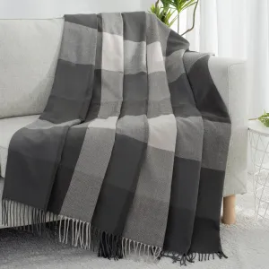 Buffalo Plaid Twin Blanket for Couch with Tassels,60"X80" Soft Lightweight Knitted Boho Decorative Blankets for Bed and Sofa Silver