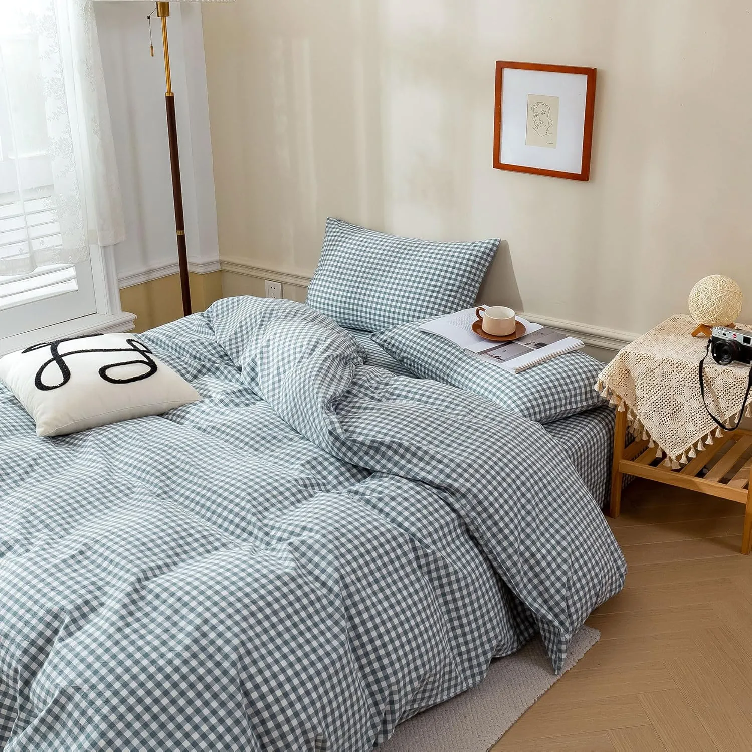 BuLuTu Blue Check Duvet Cover Set Queen Cotton Soft Breathable Bedding Duvet Cover for Kids Boys Blue White Buffalo Plaid Comforter Cover Set 【 3Pcs -1 Queen Duvet Cover Set   2 Pillowcases】