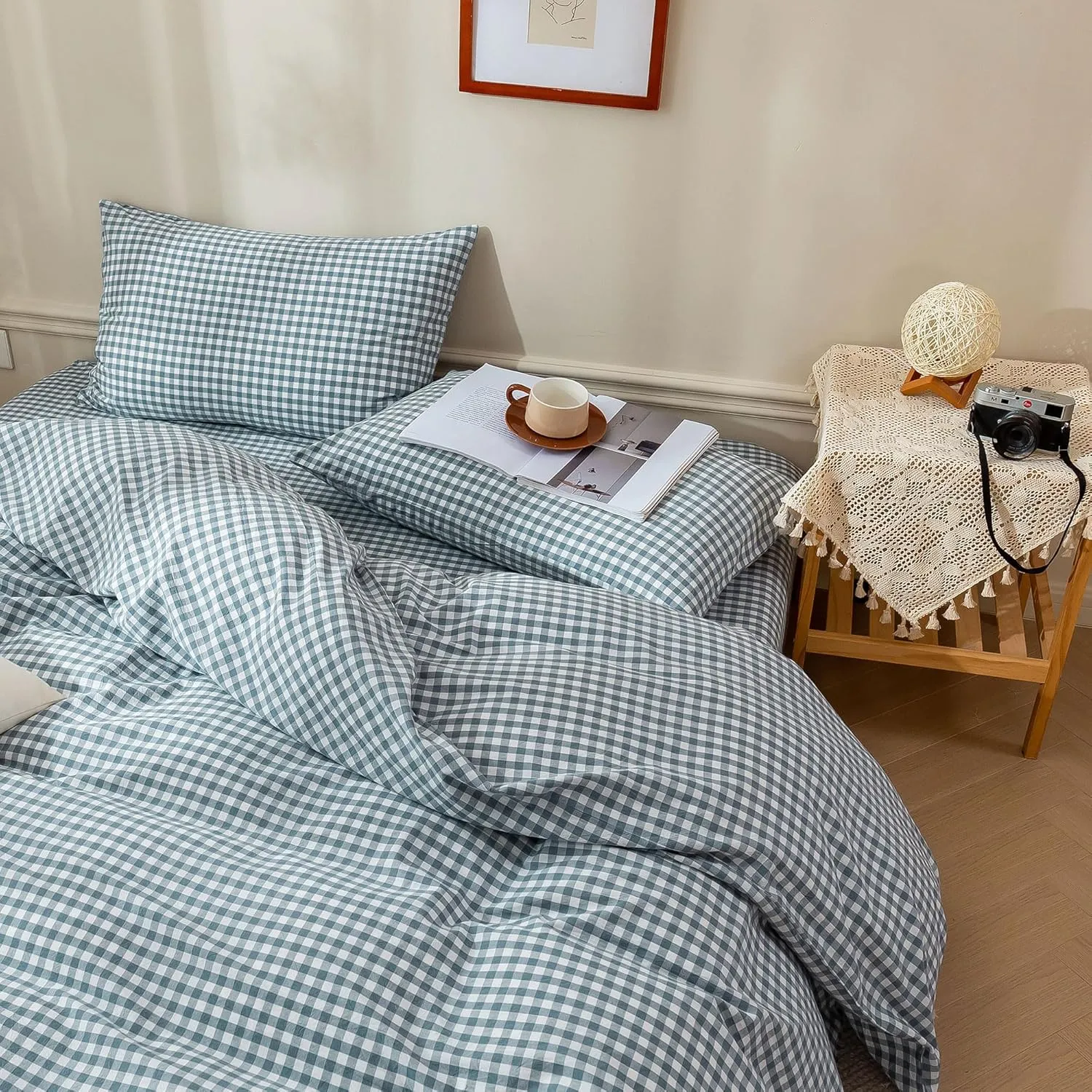 BuLuTu Blue Check Duvet Cover Set Queen Cotton Soft Breathable Bedding Duvet Cover for Kids Boys Blue White Buffalo Plaid Comforter Cover Set 【 3Pcs -1 Queen Duvet Cover Set   2 Pillowcases】