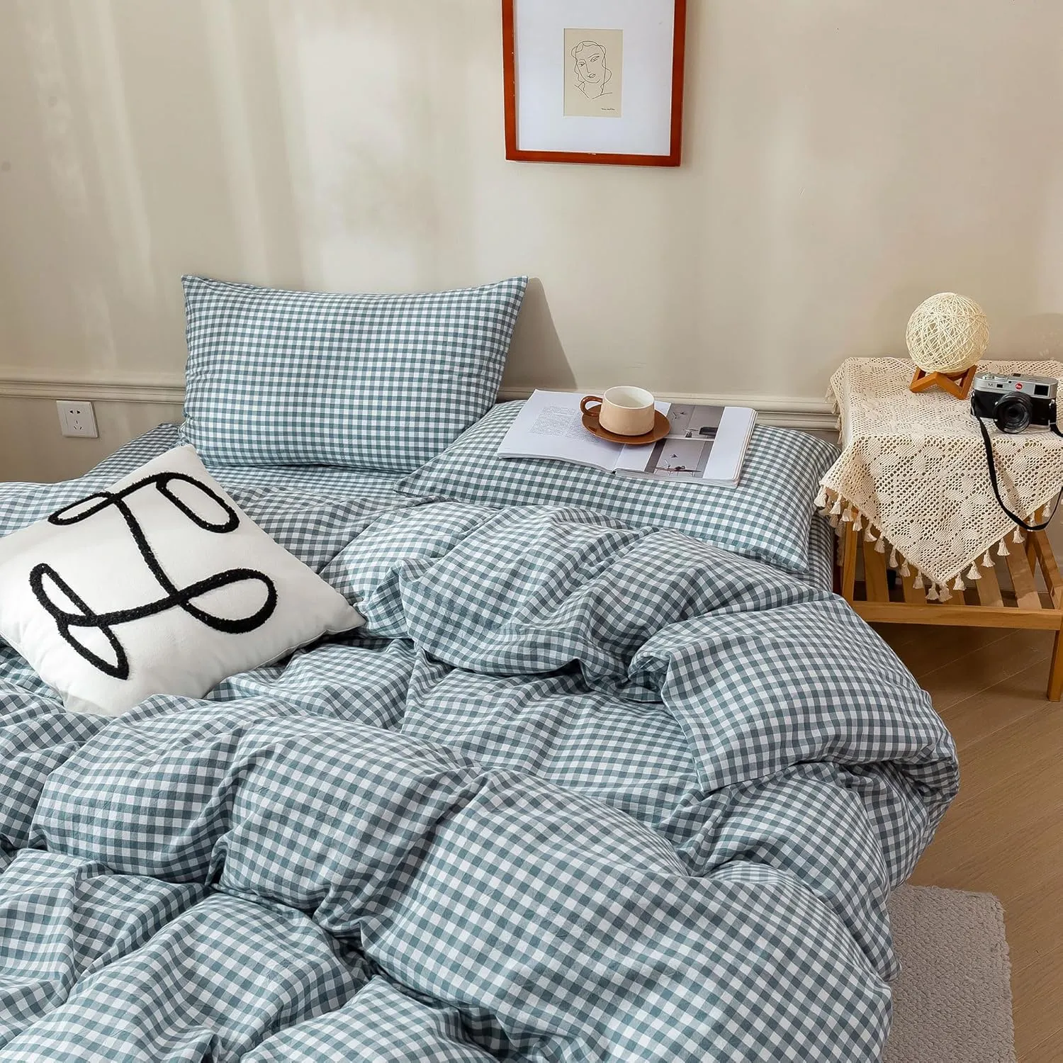 BuLuTu Blue Check Duvet Cover Set Queen Cotton Soft Breathable Bedding Duvet Cover for Kids Boys Blue White Buffalo Plaid Comforter Cover Set 【 3Pcs -1 Queen Duvet Cover Set   2 Pillowcases】