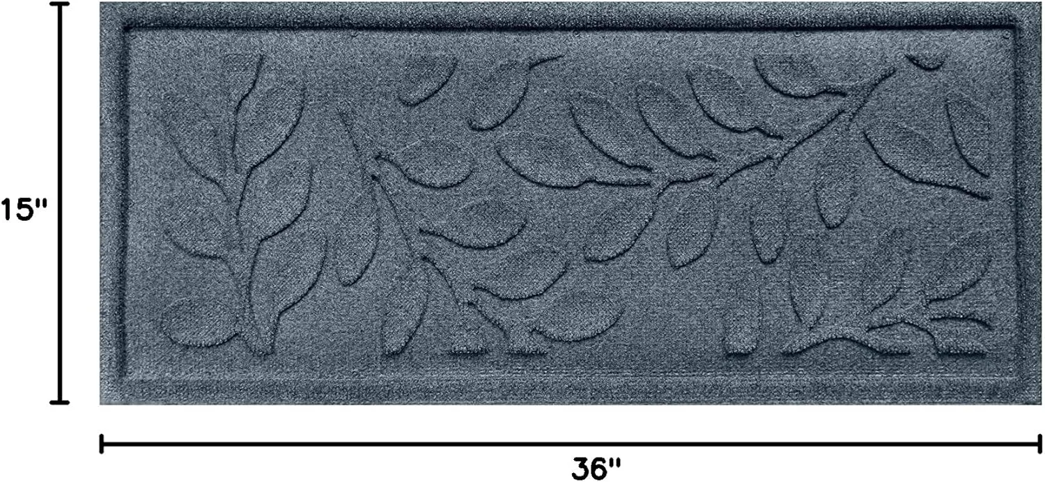 Bungalow Flooring Waterhog Indoor/Outdoor Boot Tray, 15 by 36 inches, Made in USA, Skid Resistant, Easy to Clean, Catches Water and Debris, Brittney Leaf Pattern, Bluestone