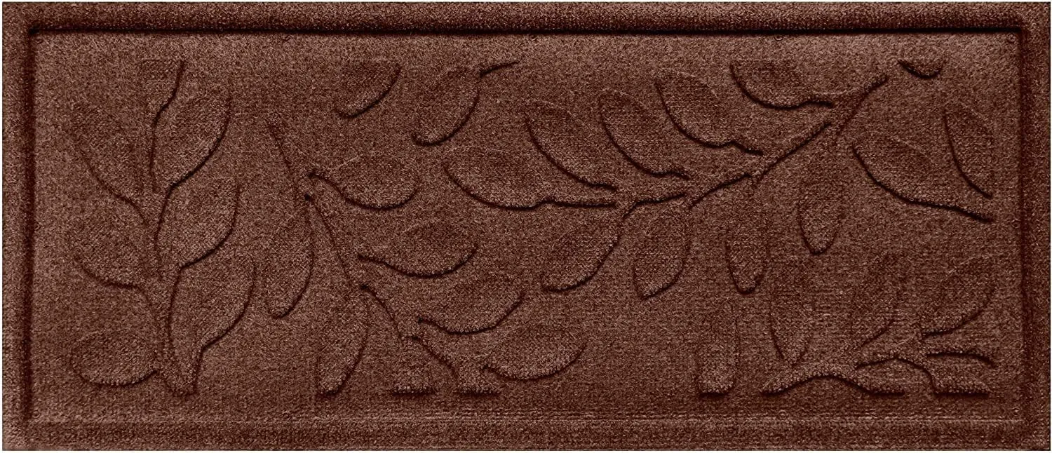 Bungalow Flooring Waterhog Indoor/Outdoor Boot Tray, 15 by 36 inches, Made in USA, Skid Resistant, Easy to Clean, Catches Water and Debris, Brittney Leaf Pattern, Dark Brown