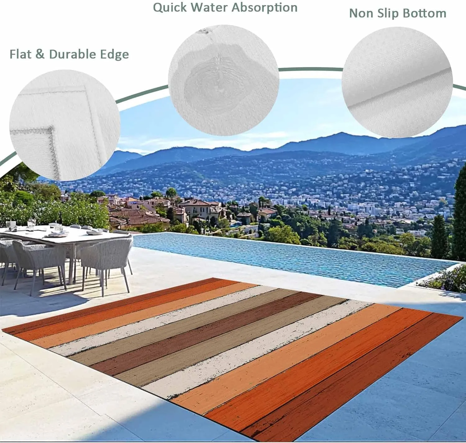 Burnt Orange Outdoor Rug 5x8ft Large Patio Rug,Washable RV Camping Outside Area Runner Rug Mat,Farmhouse Wood Grain Brown Vertical Striped Carpet for Picnic Backyard Deck Porch Balcony Beach & Indoor