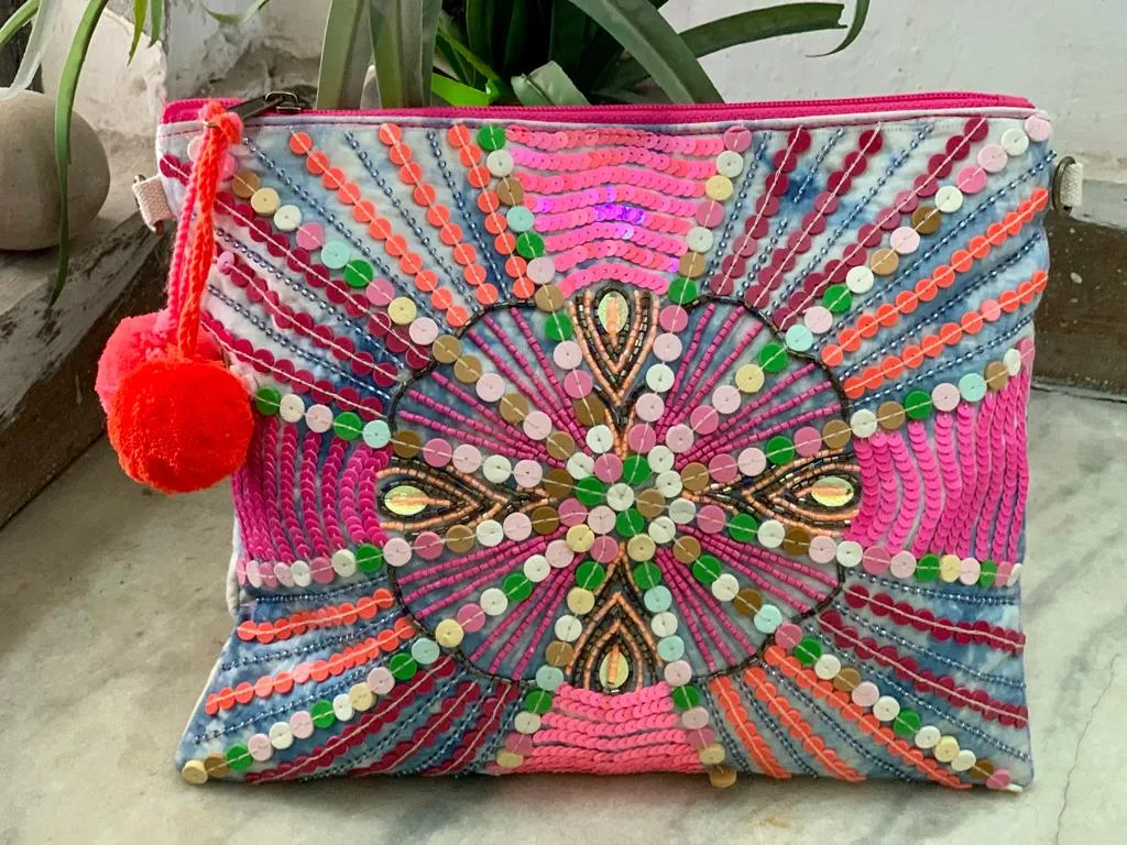 Bursting Sequin Lines Clutch