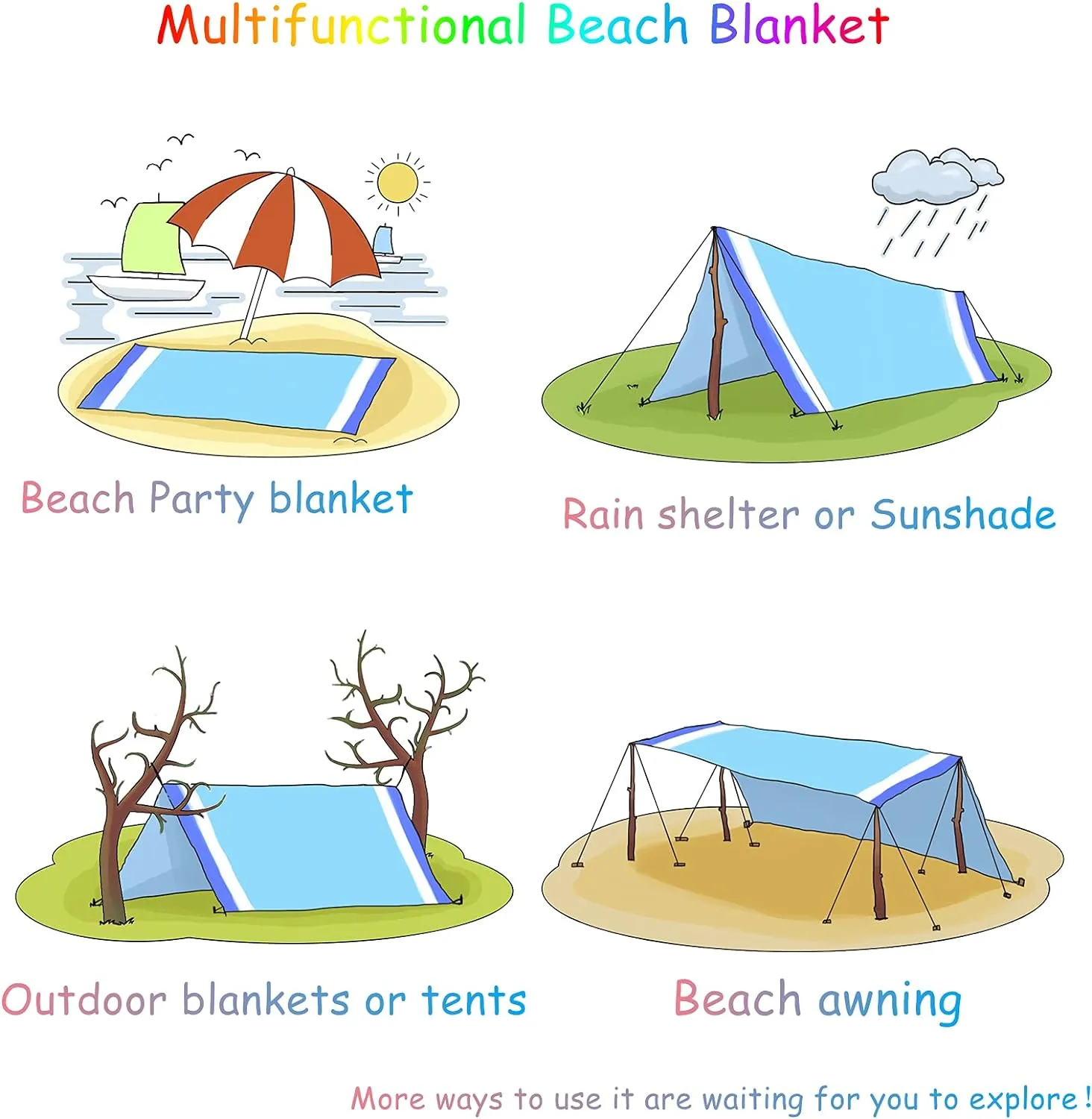 BYDOLL Beach Blanket 78''X81'' 4-7 Adults Oversized Lightweight Waterproof Sandproof Blanket for Beach Large Picnic Mat Travel Camping