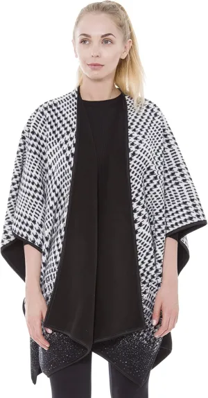 BYOS Women’s Winter Stylish Oversized Solid Plaid Fleece Poncho Blanket Wrap Cape
