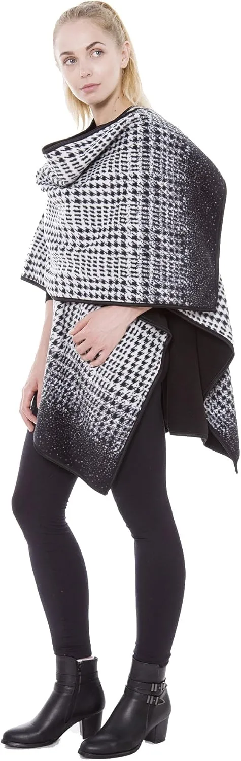 BYOS Women’s Winter Stylish Oversized Solid Plaid Fleece Poncho Blanket Wrap Cape