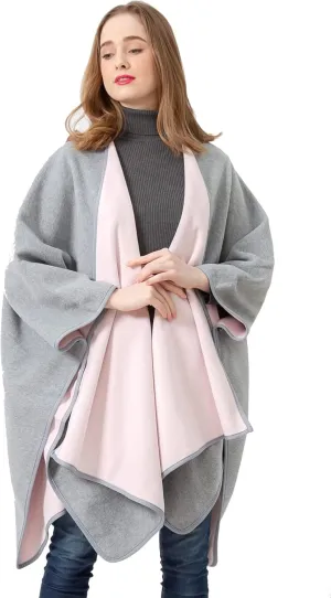 BYOS Women’s Winter Stylish Oversized Solid Plaid Fleece Poncho Blanket Wrap Cape
