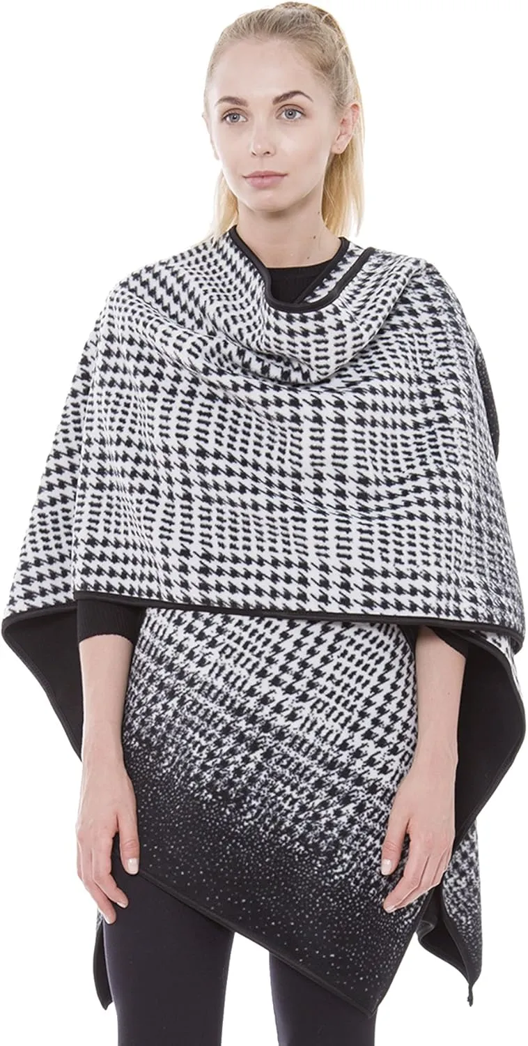 BYOS Women’s Winter Stylish Oversized Solid Plaid Fleece Poncho Blanket Wrap Cape