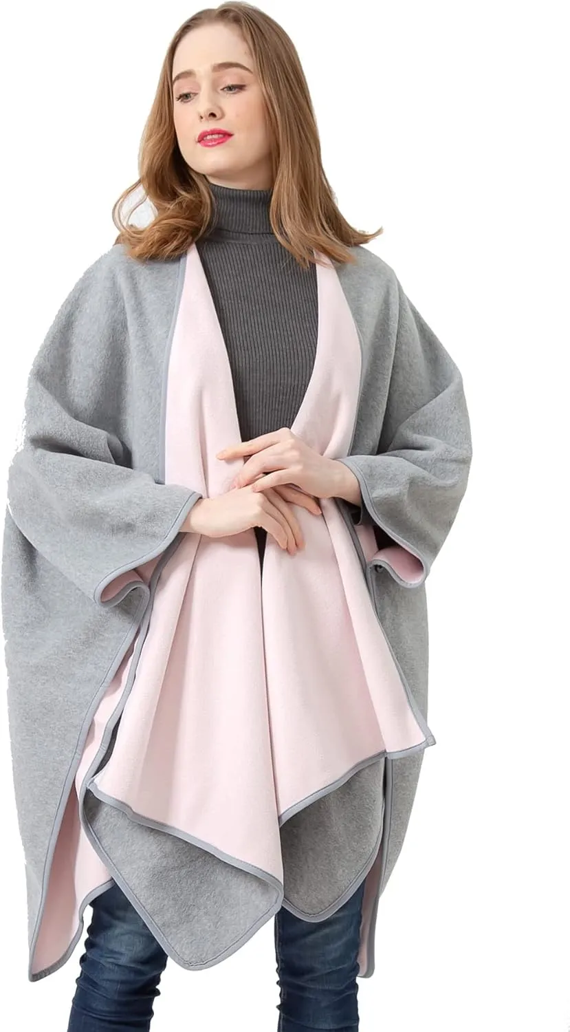 BYOS Women’s Winter Stylish Oversized Solid Plaid Fleece Poncho Blanket Wrap Cape