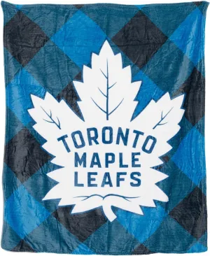Calhoun NHL Surf & Skate Team Logo Plush Flannel Plaid Throw Blanket (50" by 60") (Toronto Maple Leafs)