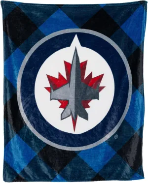 Calhoun NHL Surf & Skate Team Logo Plush Flannel Plaid Throw Blanket (50" by 60") (Winnipeg Jets)