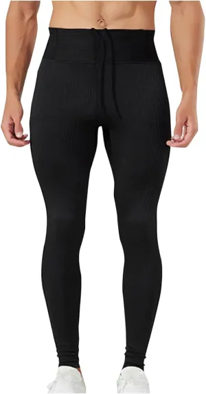 Cambkatl Men's Compression Leggings， Double-Layer High Waisted Sports Yoga Pants Fashion Cycling Running Tights