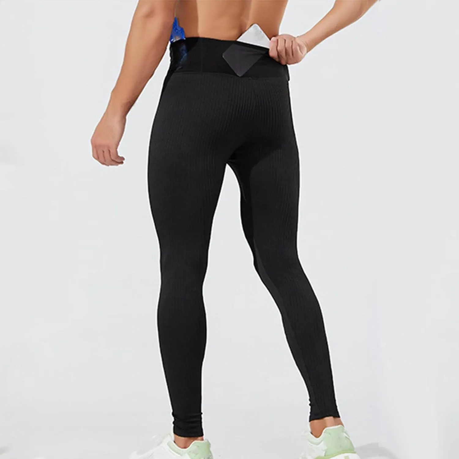 Cambkatl Men's Compression Leggings， Double-Layer High Waisted Sports Yoga Pants Fashion Cycling Running Tights
