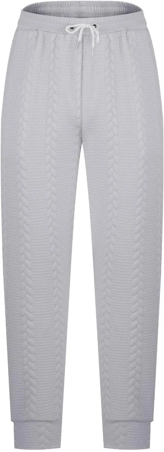 Cambkatl Men's Knit Jacquard Joggers Athletic Casual Sweatpants Drawstring Elastic Waist Sports Track Pants with Pockets