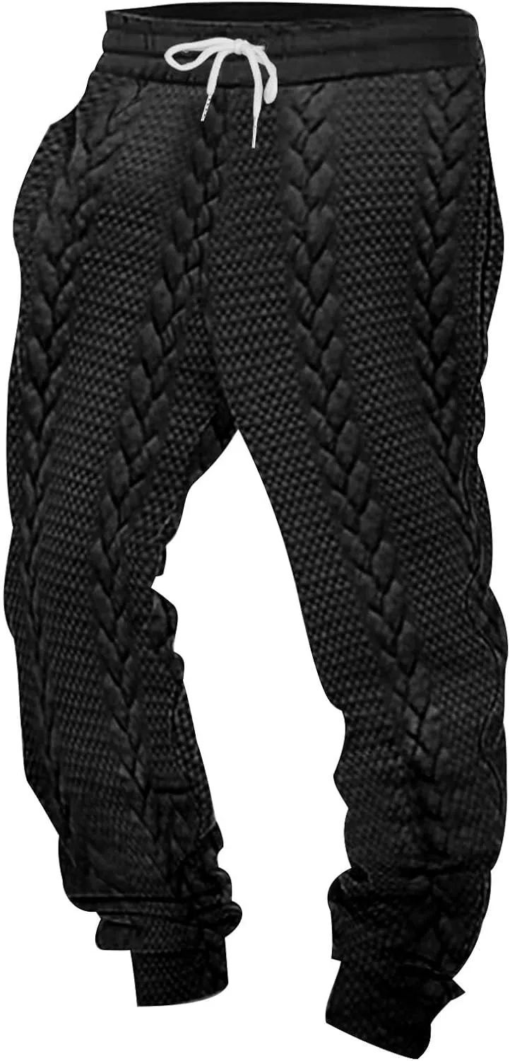 Cambkatl Men's Knit Jacquard Joggers Athletic Casual Sweatpants Drawstring Elastic Waist Sports Track Pants with Pockets