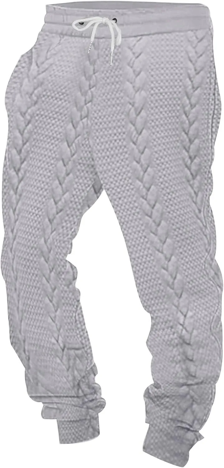 Cambkatl Men's Knit Jacquard Joggers Athletic Casual Sweatpants Drawstring Elastic Waist Sports Track Pants with Pockets