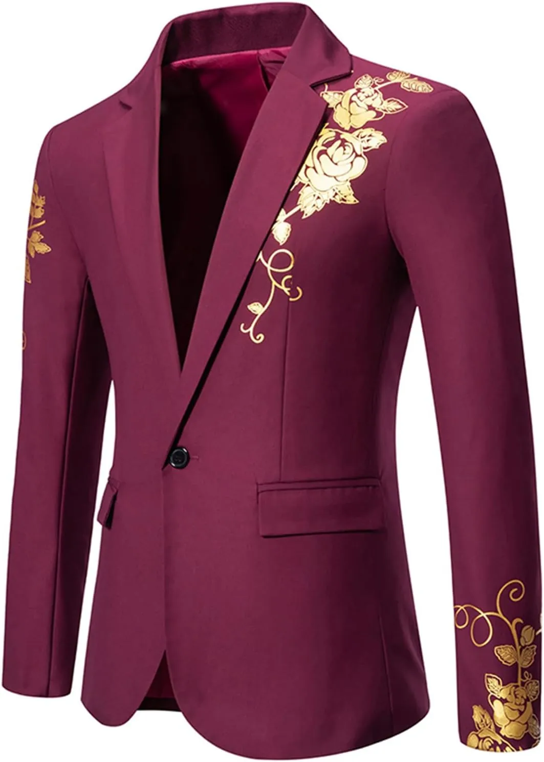 Cambkatl Mens Luxurious Gold Bronzing Blazers Slim Fit Long Sleeve Suit Jacket Sport Coats for Wedding Formal Business