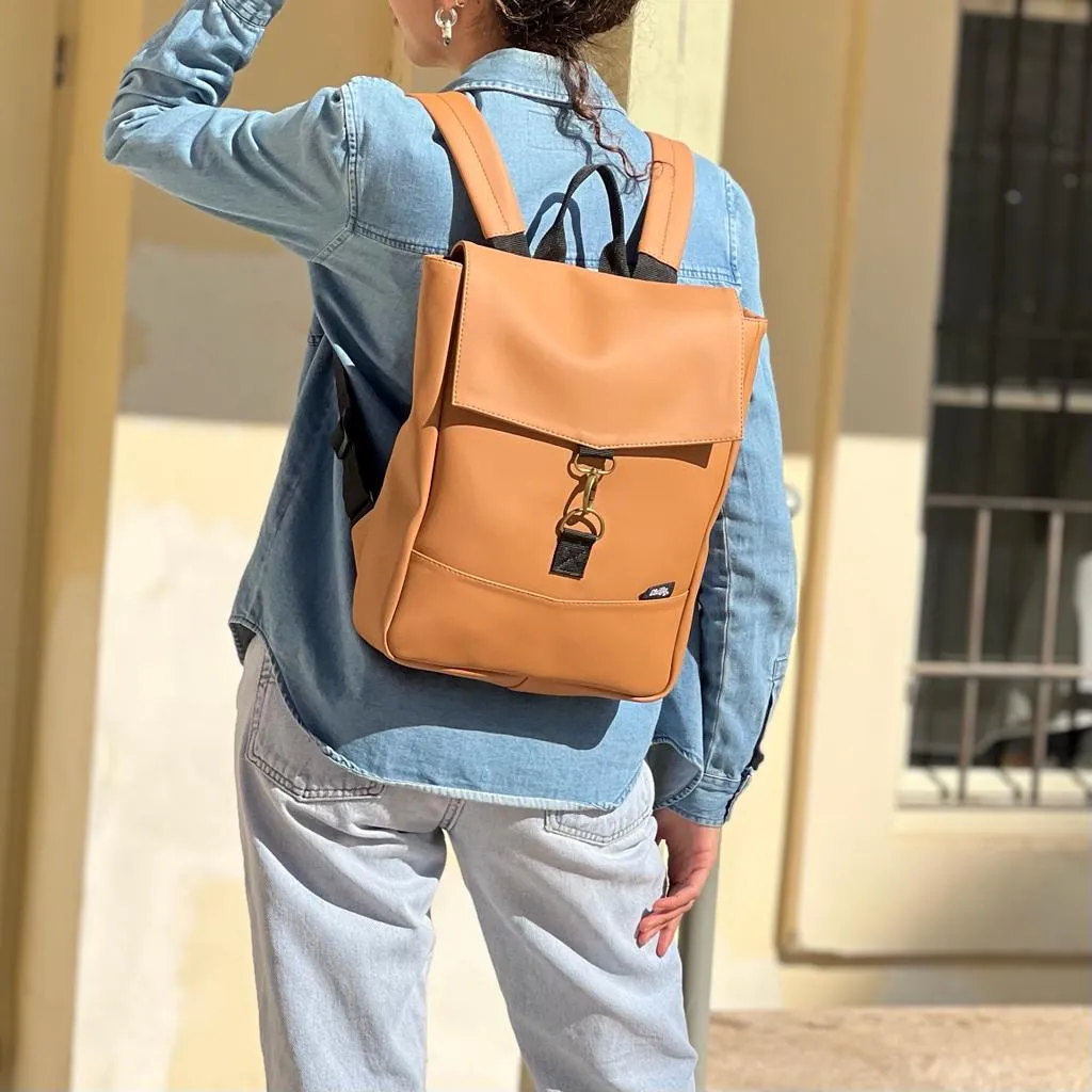 Camel Vegan Leather Mini Students Backpack