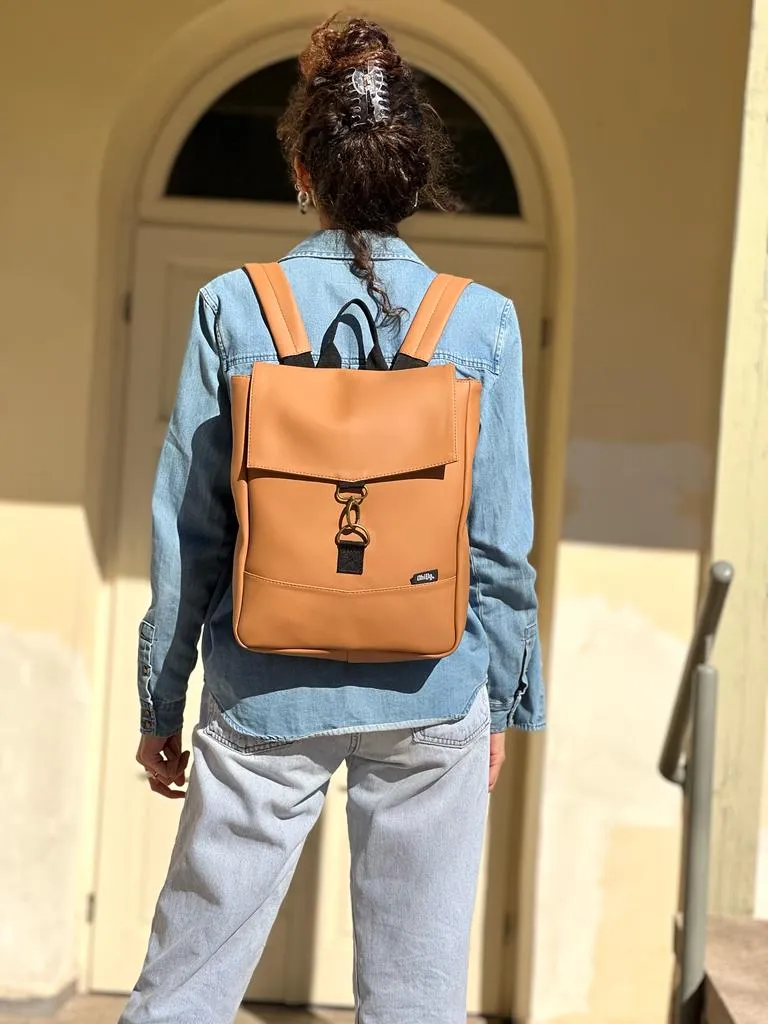 Camel Vegan Leather Mini Students Backpack