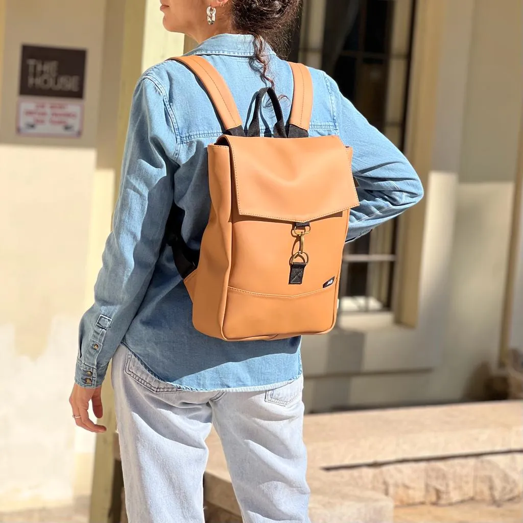 Camel Vegan Leather Mini Students Backpack