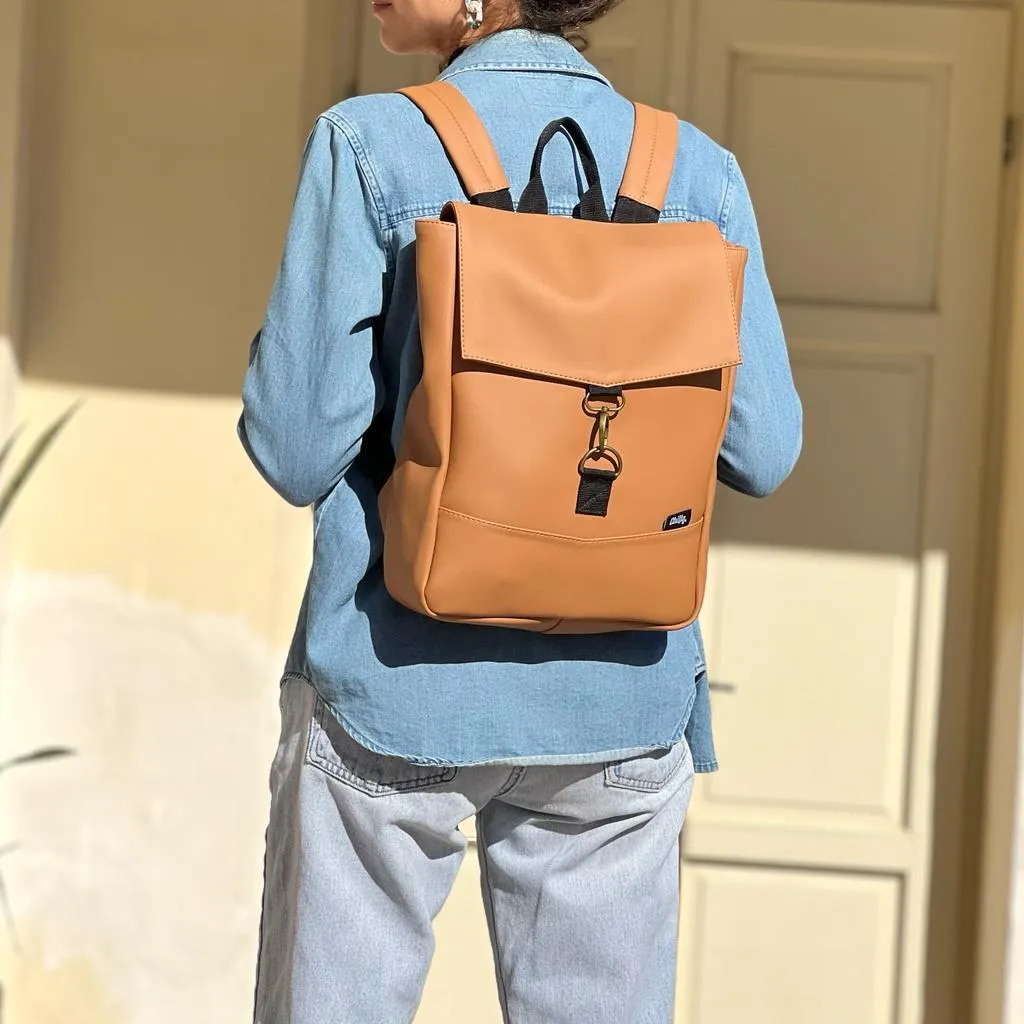 Camel Vegan Leather Mini Students Backpack