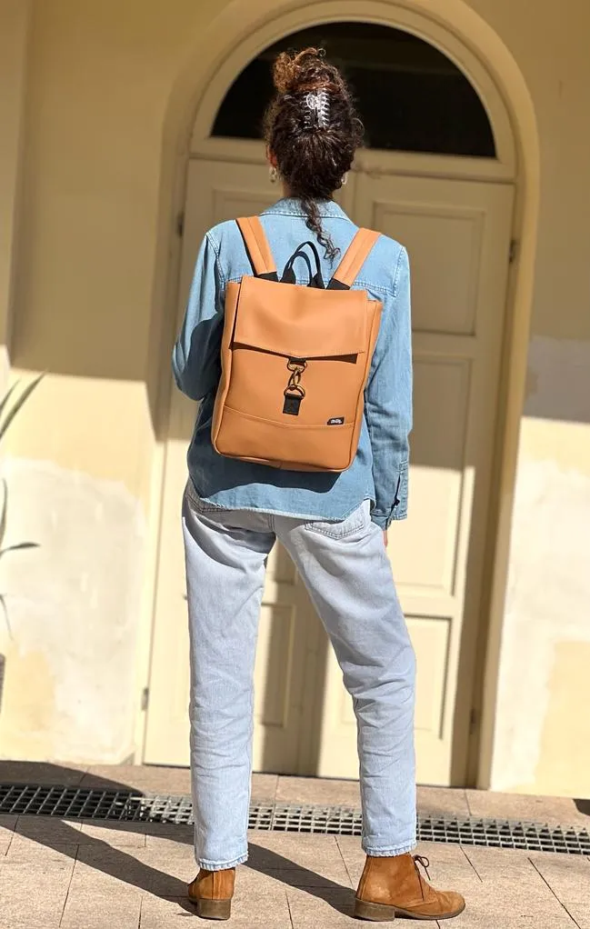 Camel Vegan Leather Mini Students Backpack