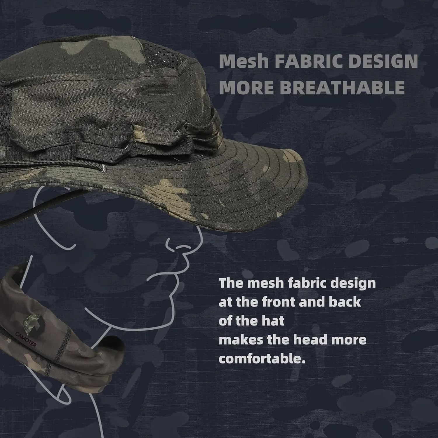 Camo Boonie Sun Hat with Face Mask UV Protection Fishing Hat Bucket Hat for Hunting Hiking Military Tactical Safari