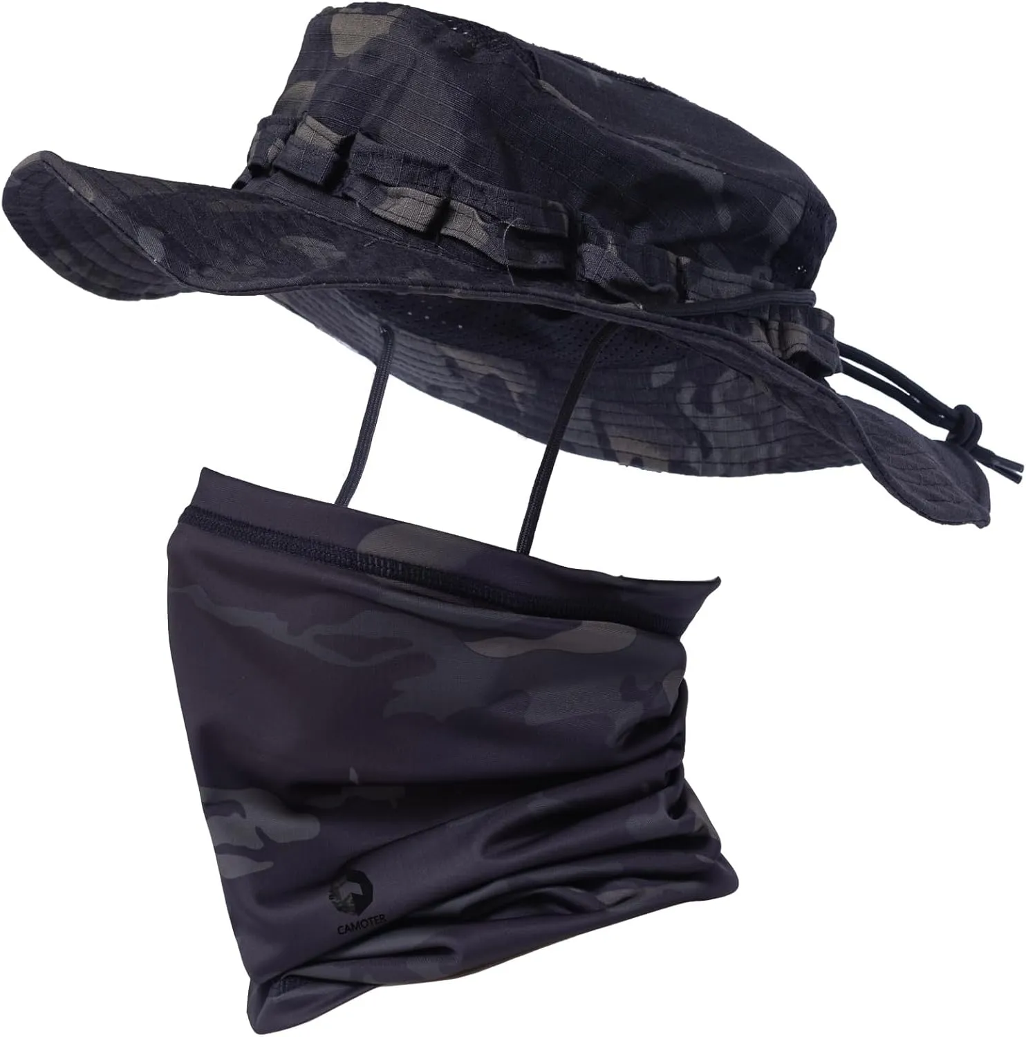 Camo Boonie Sun Hat with Face Mask UV Protection Fishing Hat Bucket Hat for Hunting Hiking Military Tactical Safari