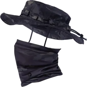Camo Boonie Sun Hat with Face Mask UV Protection Fishing Hat Bucket Hat for Hunting Hiking Military Tactical Safari