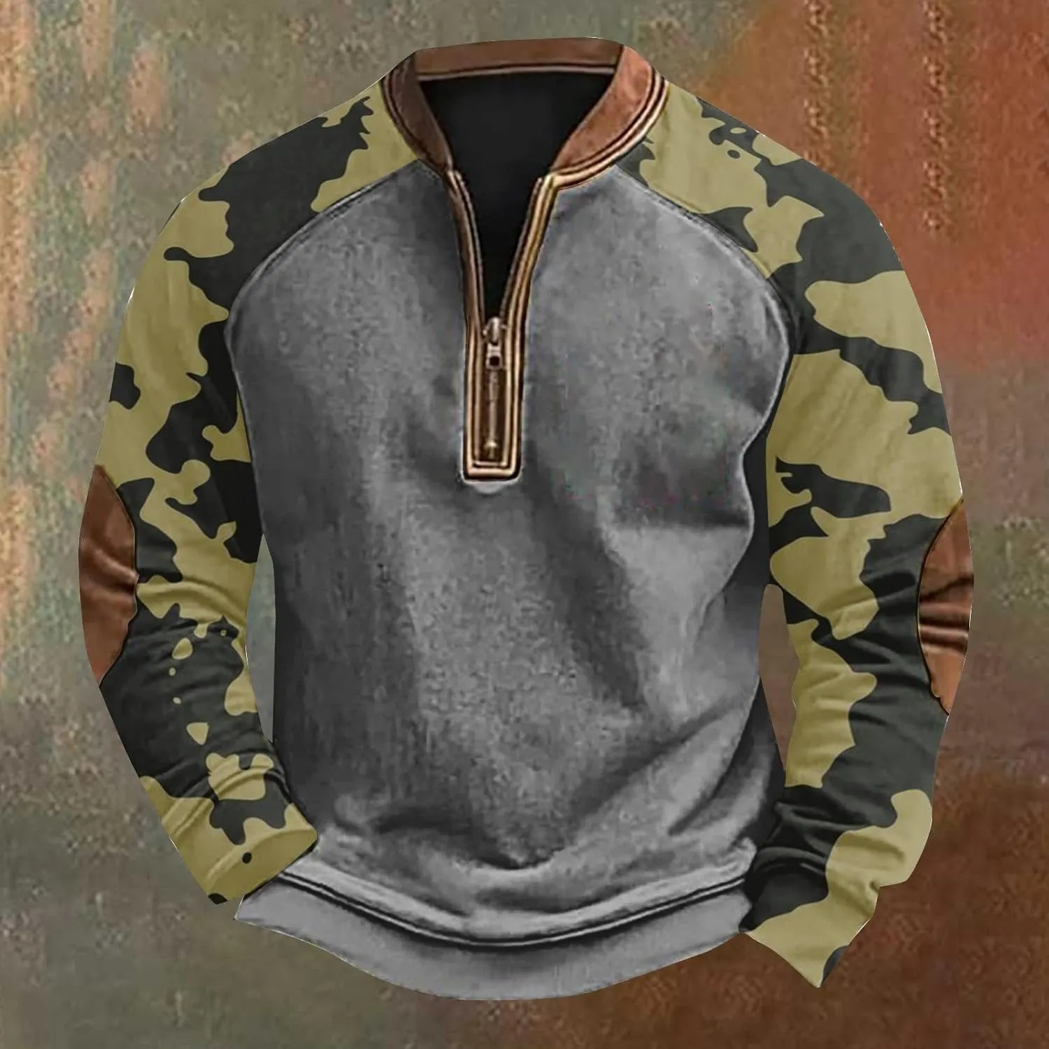 Camo Sweatshirts for Men Quarter Zip Raglan Sleeve Henley Neck Camouflage Vintage Western Pullover Tactical Shirts