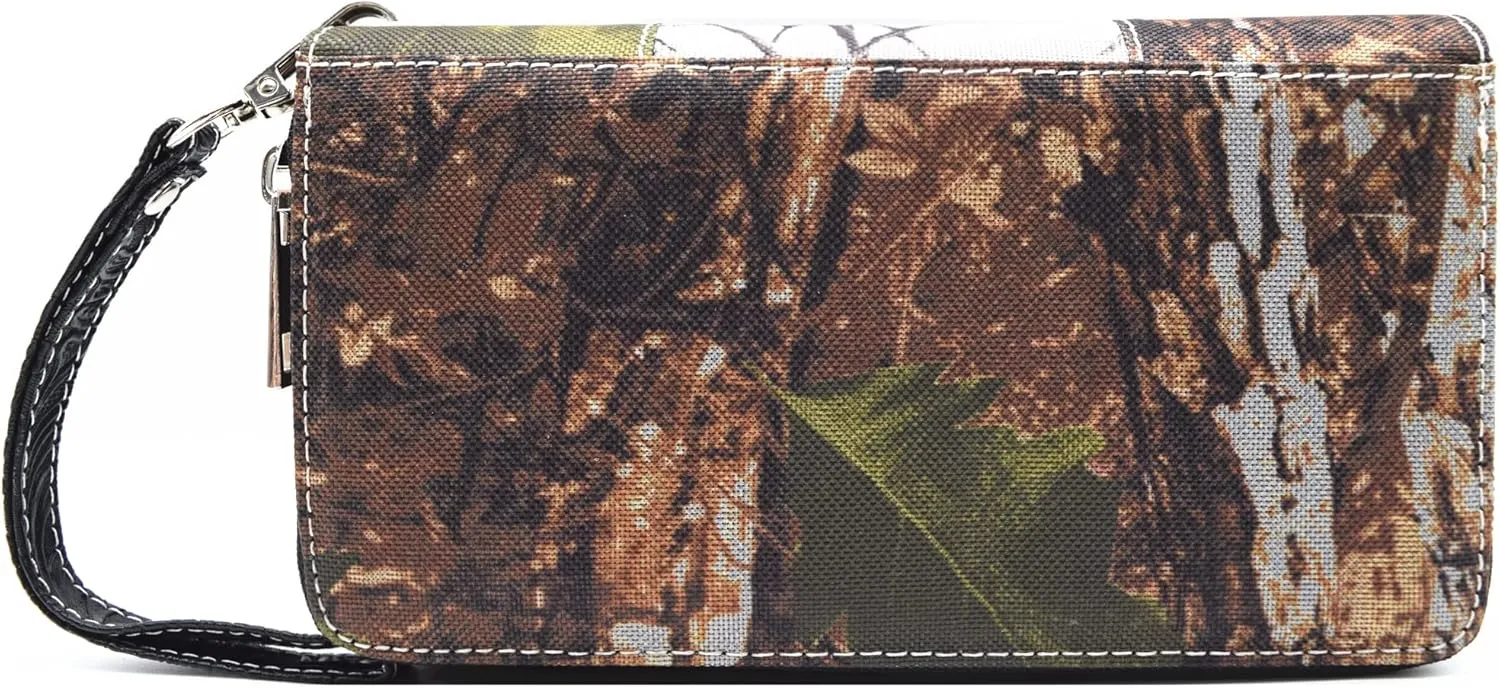 Camouflage Cross Wings Western Style Studded Handbag Tooled Leather Purse Country Women Shoulder Bag Pouch Wallet Set