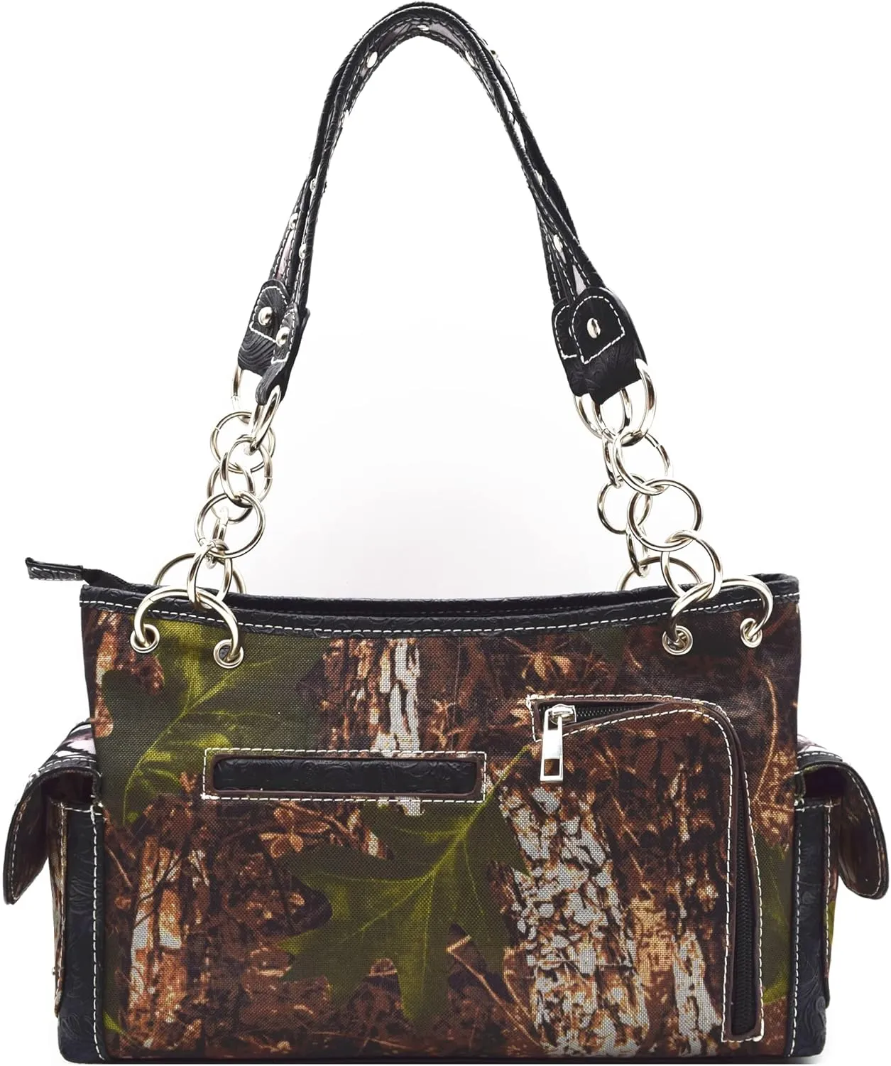 Camouflage Cross Wings Western Style Studded Handbag Tooled Leather Purse Country Women Shoulder Bag Pouch Wallet Set