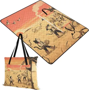 Camping Blanket Sandproof Picnic Camping Blanket Packable for Adults Spring Gifts Sunset Prairie Cat Cowboy Red 60x80in