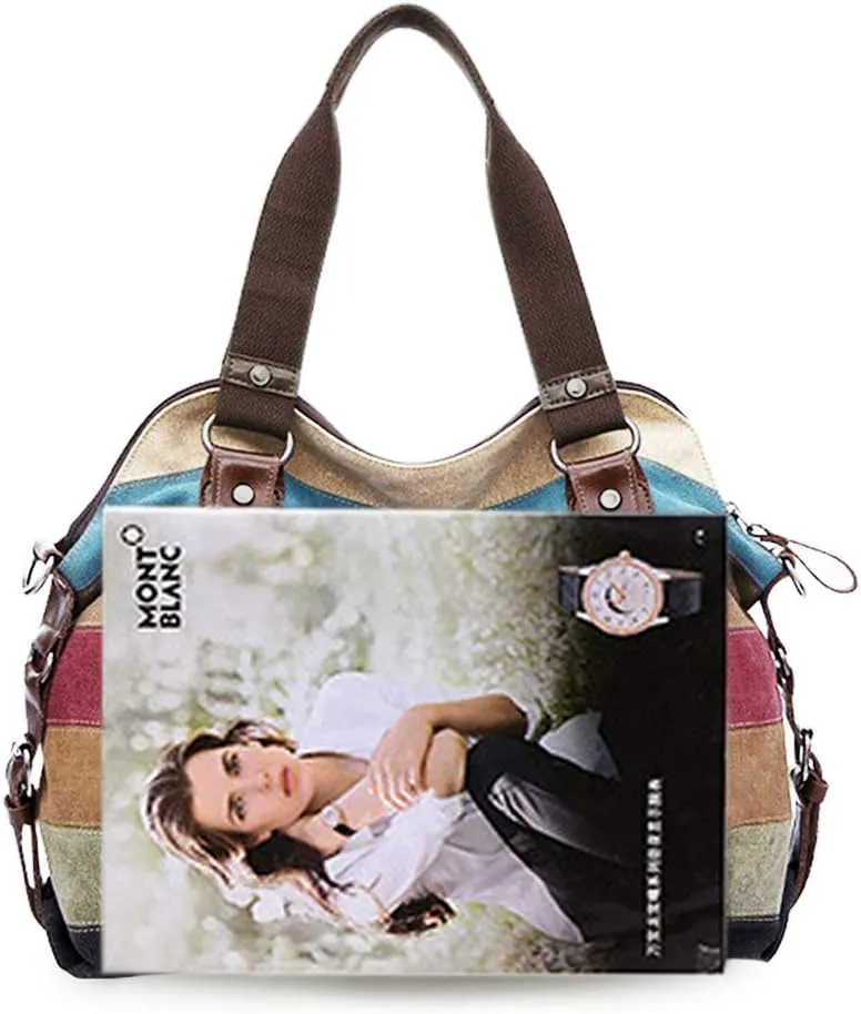 Canvas Handbag Multi-Color Striped Lattice Cross Body Shoulder Purse Bag Tote-Handbag for Women