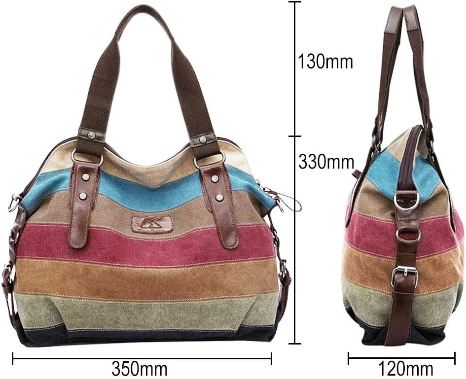 Canvas Handbag Multi-Color Striped Lattice Cross Body Shoulder Purse Bag Tote-Handbag for Women
