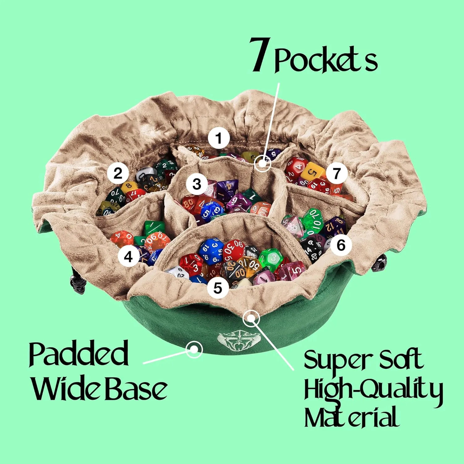 CardKingPro Immense Dice Bags with Pockets - Green - Capacity 150  Dice - Great Organizer for Dice Hoarders, Perfect for Dungeons and Dragons [Patented Design]