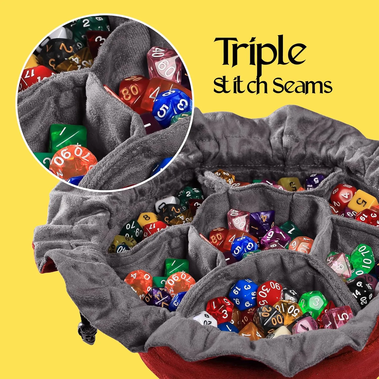 CardKingPro Immense Dice Bags with Pockets - Red - Capacity 150  Dice - Great Organizer for Dice Hoarders, Perfect for Dungeons and Dragons [Patented Design]