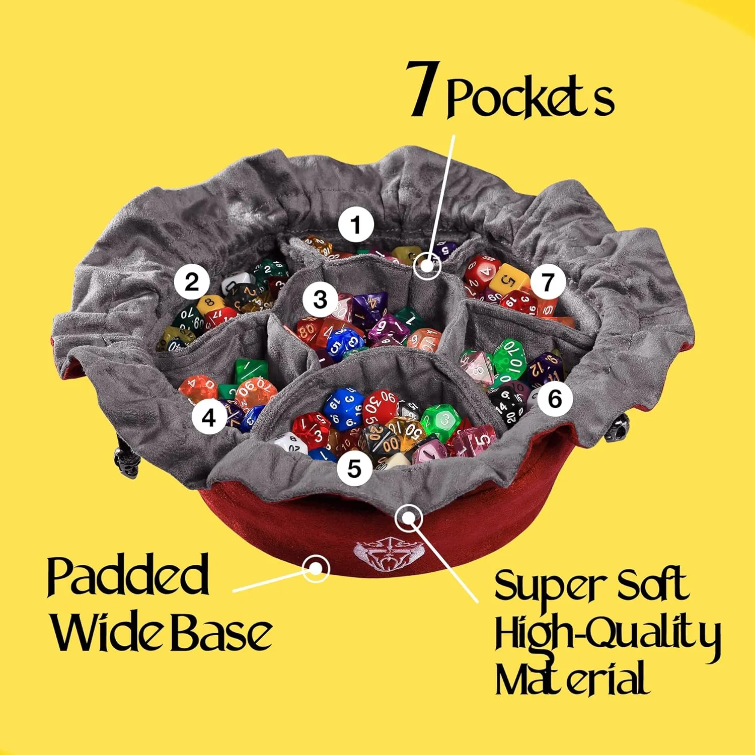 CardKingPro Immense Dice Bags with Pockets - Red - Capacity 150  Dice - Great Organizer for Dice Hoarders, Perfect for Dungeons and Dragons [Patented Design]