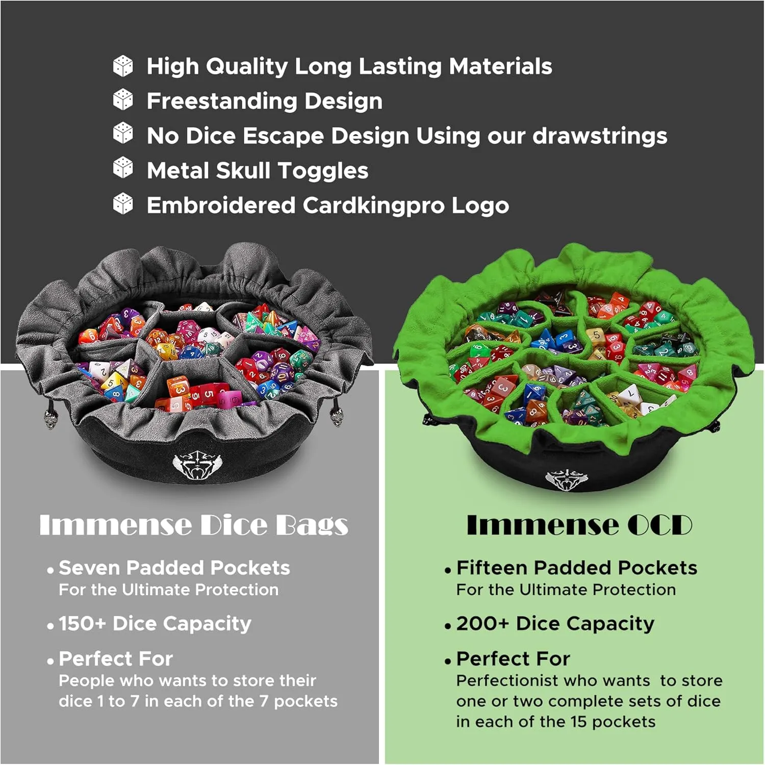 CardKingPro Immense Dice Bags with Pockets - Red - Capacity 150  Dice - Great Organizer for Dice Hoarders, Perfect for Dungeons and Dragons [Patented Design]