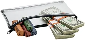 Carousel Checks Inc. Cash Bag, Coin Bag, Company Security Bank Deposit/Utility Zipper Bag, 5.5'' x 10.5'', Clear (5 Bags)