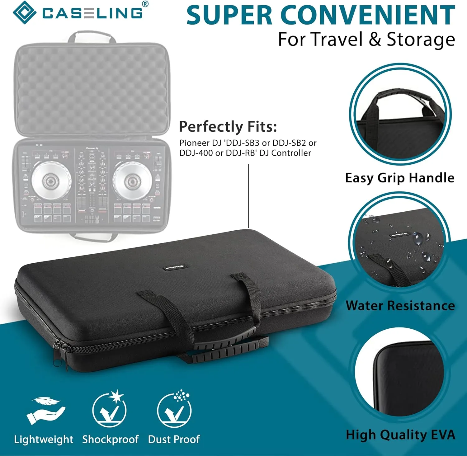 caseling Hard CASE fits: Pioneer DJ DDJ-FLX4 2-deck Rekordbox and Serato DJ Controller.