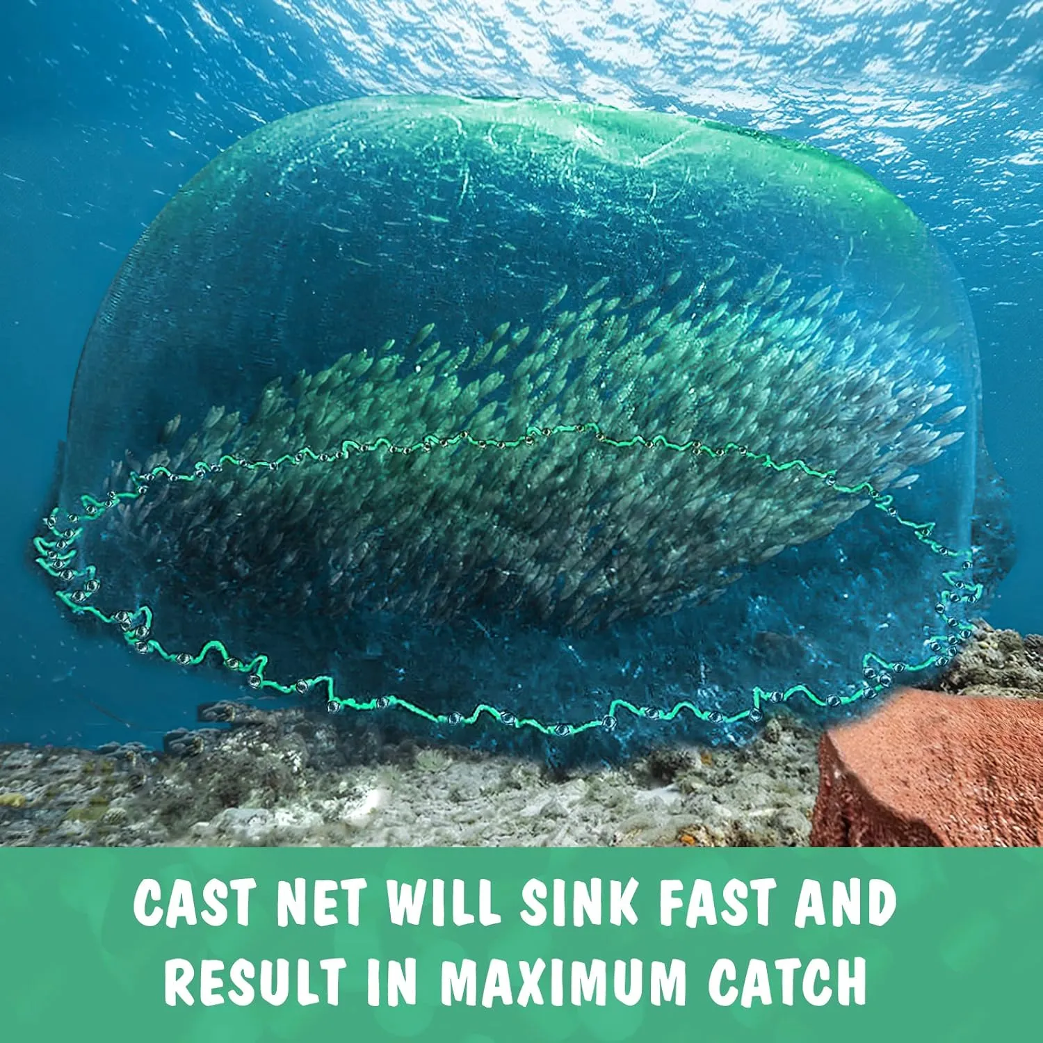 Cast Nets for Fishing with Storage Bucket, Casting Nets for Bait Fish, Freshwater and Saltwater Fishing Nets, 1.5LB/Ft Heavy Duty Sinkers Throw Cast Net, Bait Traps, 3/8 in Mesh Size - by TTDMK