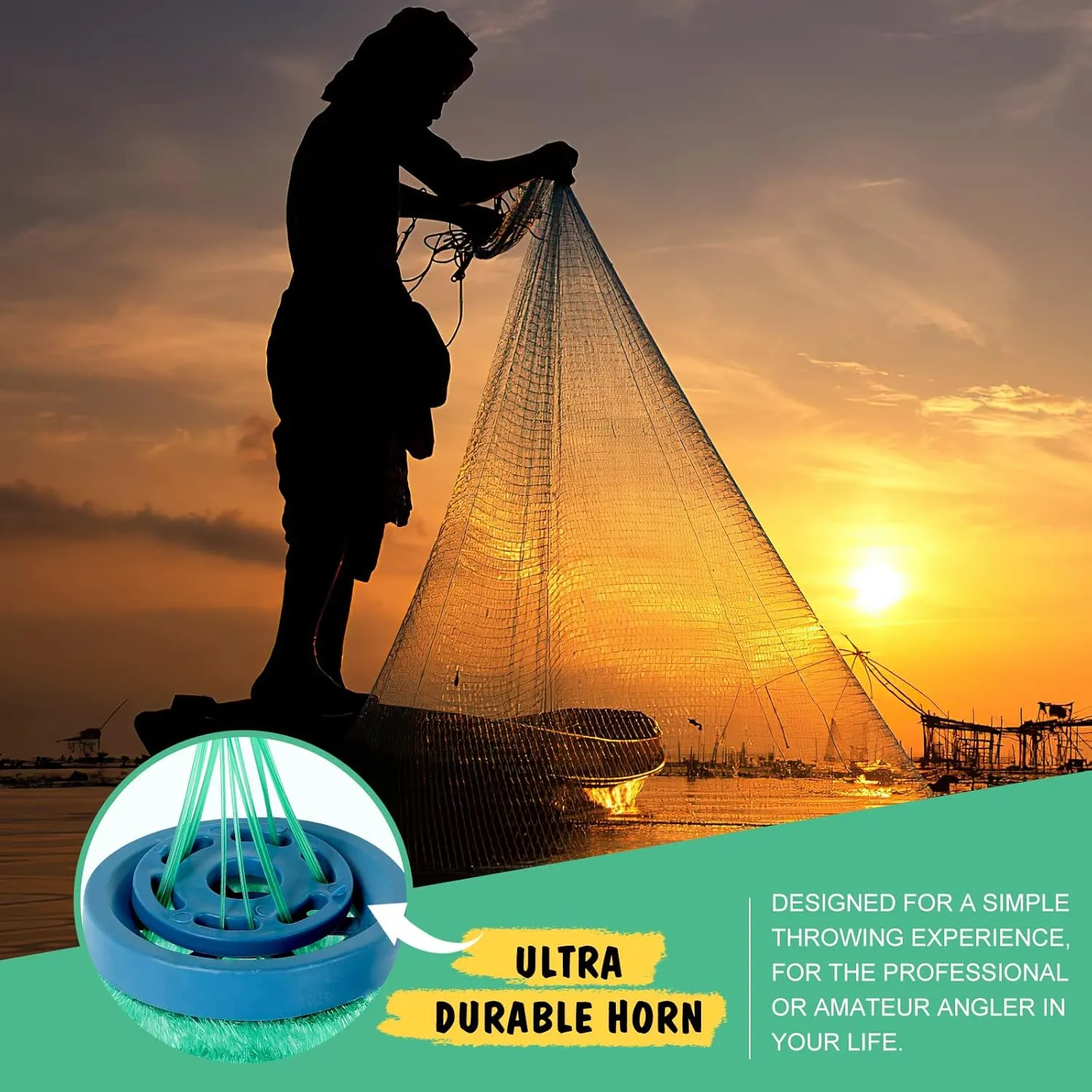Cast Nets for Fishing with Storage Bucket, Casting Nets for Bait Fish, Freshwater and Saltwater Fishing Nets, 1.5LB/Ft Heavy Duty Sinkers Throw Cast Net, Bait Traps, 3/8 in Mesh Size - by TTDMK