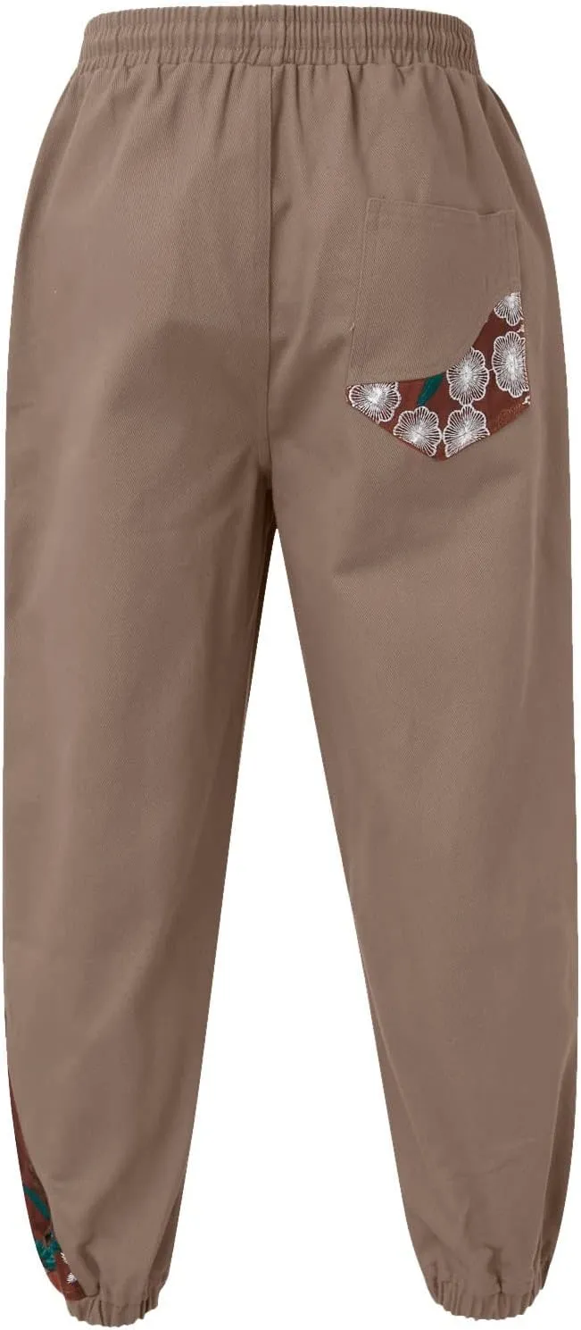 Casual Pant for Men Japanese Retro Embroidered Floral Print Drawstring Bound Foot Trousers Fashion Hip Hop Streetwear