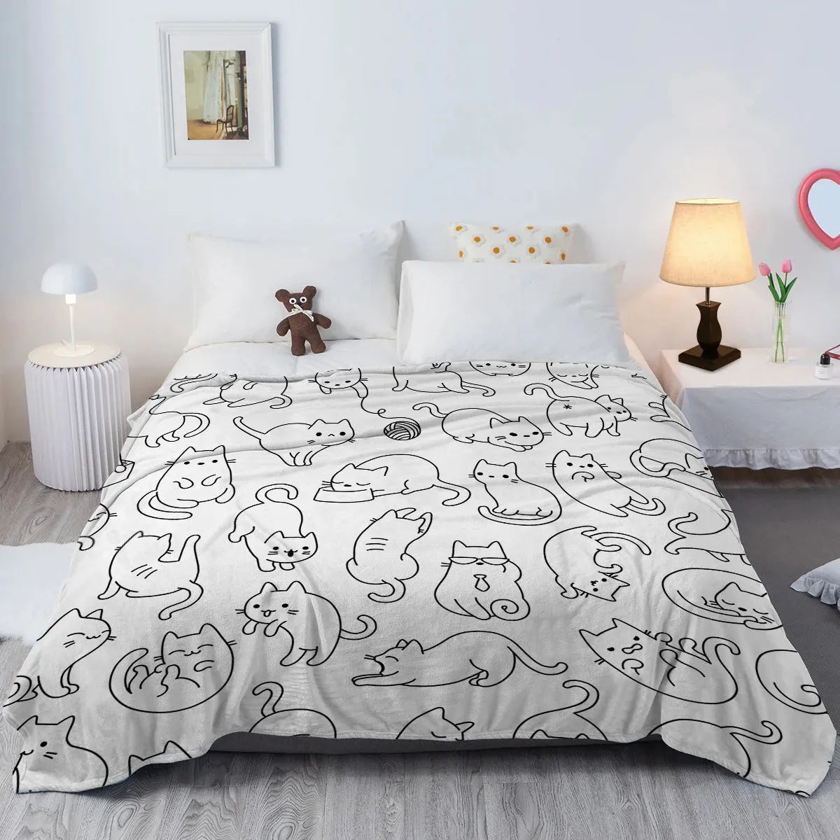 Cat Blankets for Cat Lovers Black and White Cat Print Blanket for Girls Women Soft Blanket for Bed Couch Sofa Chair