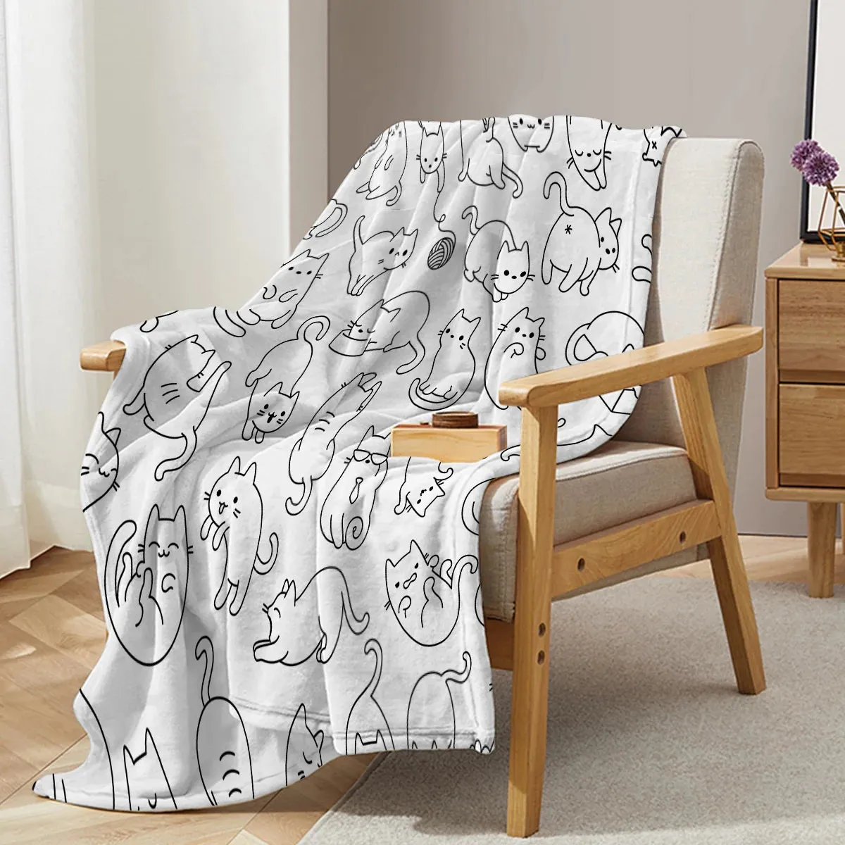 Cat Blankets for Cat Lovers Black and White Cat Print Blanket for Girls Women Soft Blanket for Bed Couch Sofa Chair
