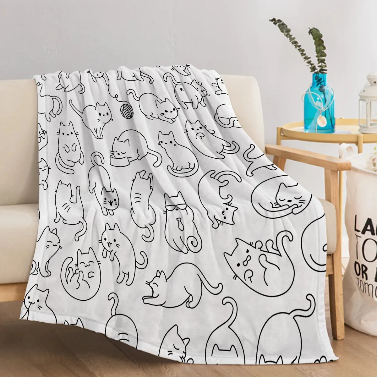 Cat Blankets for Cat Lovers Black and White Cat Print Blanket for Girls Women Soft Blanket for Bed Couch Sofa Chair